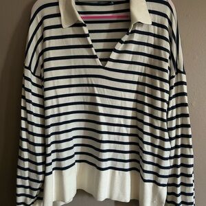 CeCe Cream and Black Striped Sweatshirt